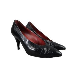 Paloma Shoes Womens 7.5 Pumps Fashion Classic Leather Croc Point Toe Black Italy